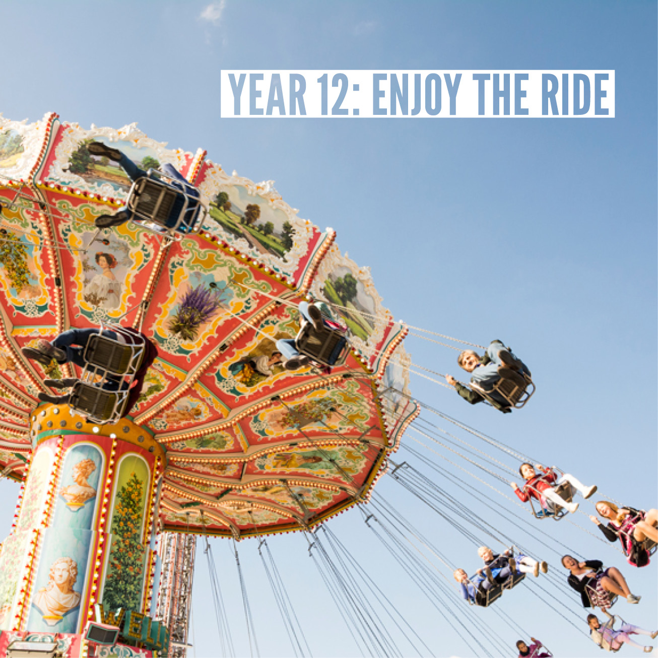 Children on a high flying carousel